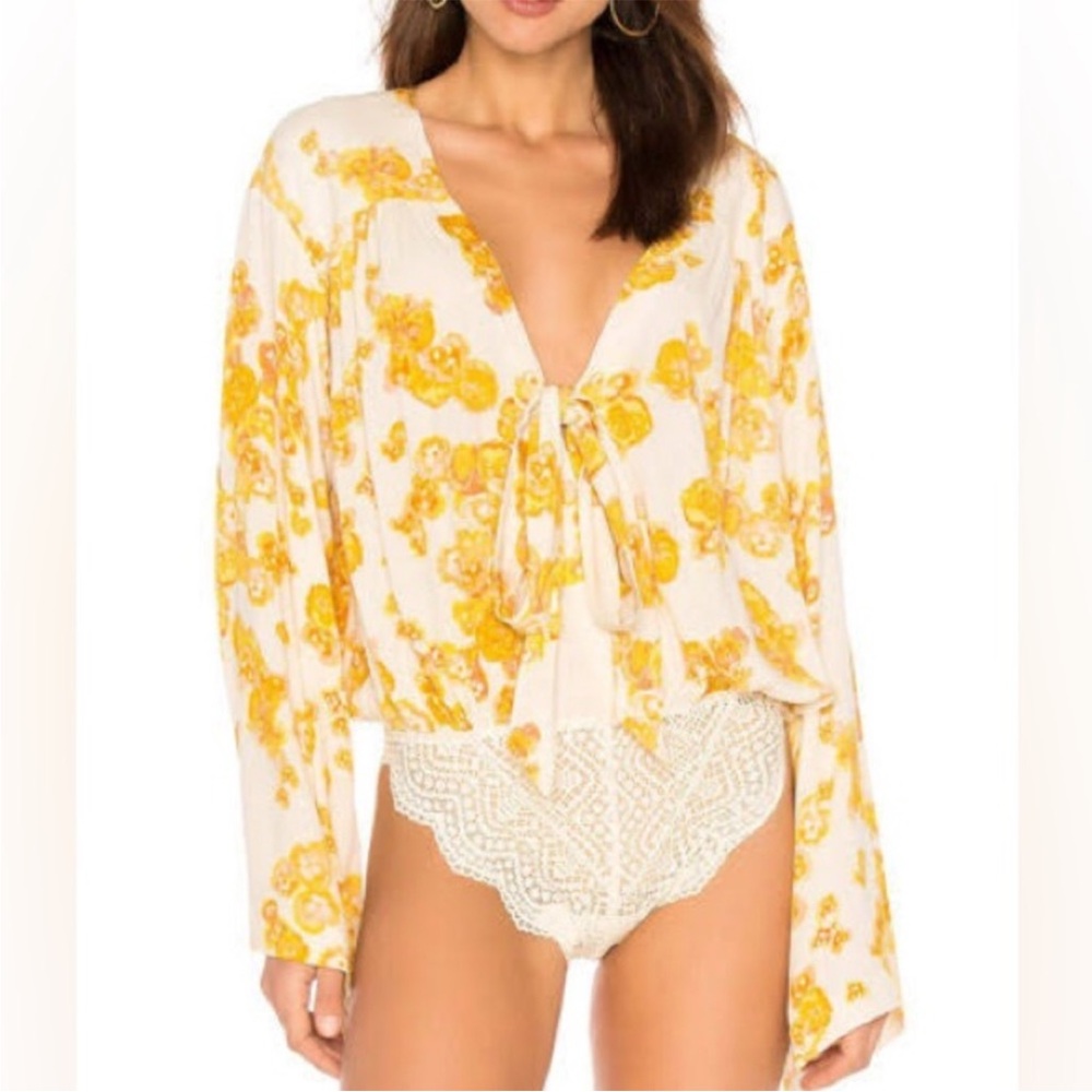 Free People Intimately Free Forties Feel Yellow Floral Bodysuit‎
